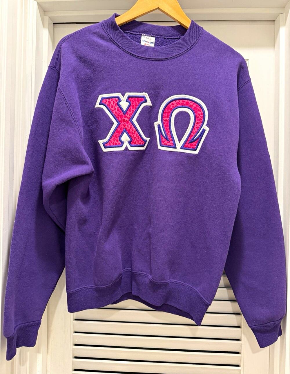 Jerzees Super Sweats Chi Omega Purple Crewneck Pullover Sweatshirt S